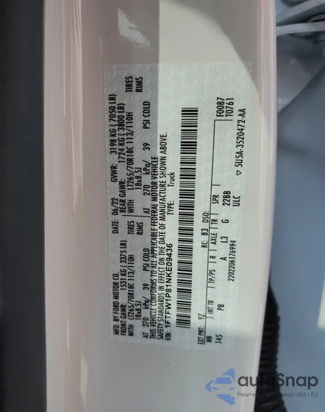 2022 Ford F150 Police Responder из США, поврежденный, VIN 1FTFW1P81NKE09436